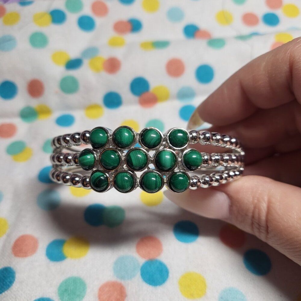 African Malachite Triple-row Cuff Bracelet - Picture 4 of 9
